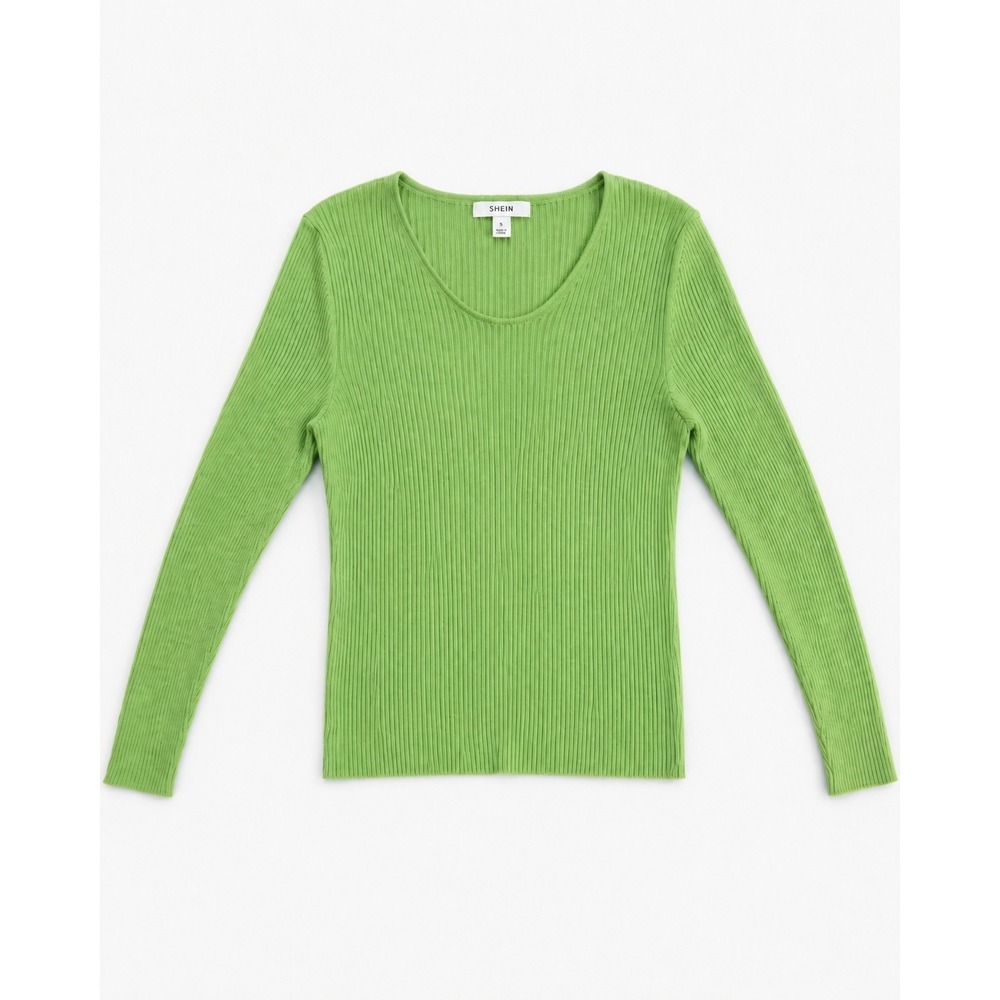 Merona Ribbed Long Sleeve Scoop Neck Pullover Sweater Lime Green XL Slim Fit